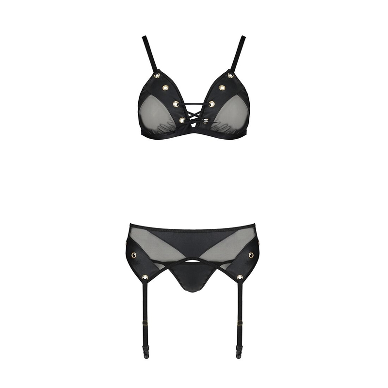 Комплект белья Passion NESSY SET XXL/XXXL black, бюстгальтер, пояс для чулок, стринги, numer zdjęcia 4