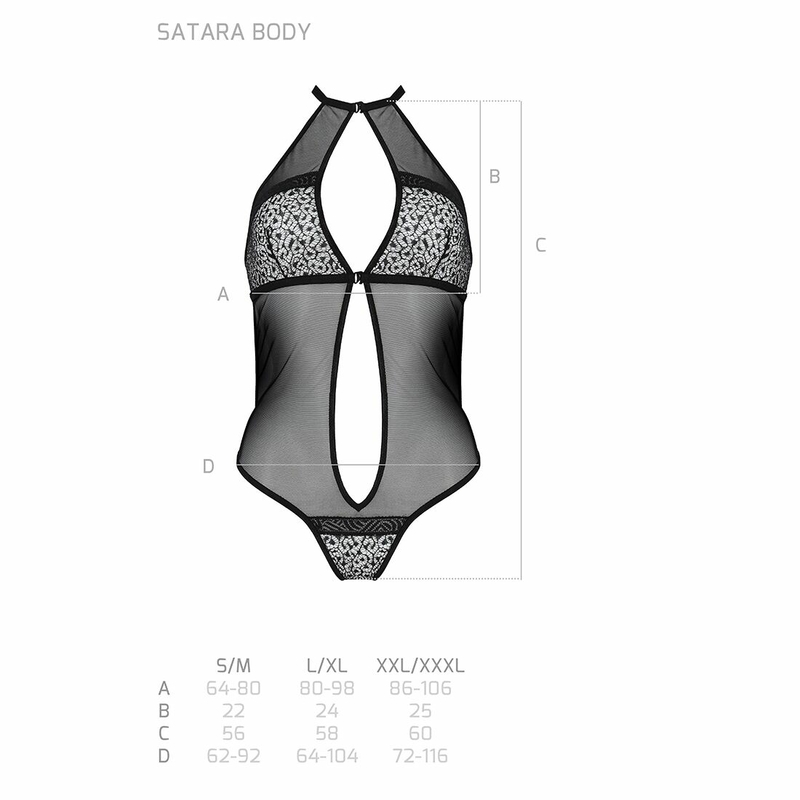 Сетчатое боди с кружевом на груди Passion SATARA BODY L/XL black, фото №6