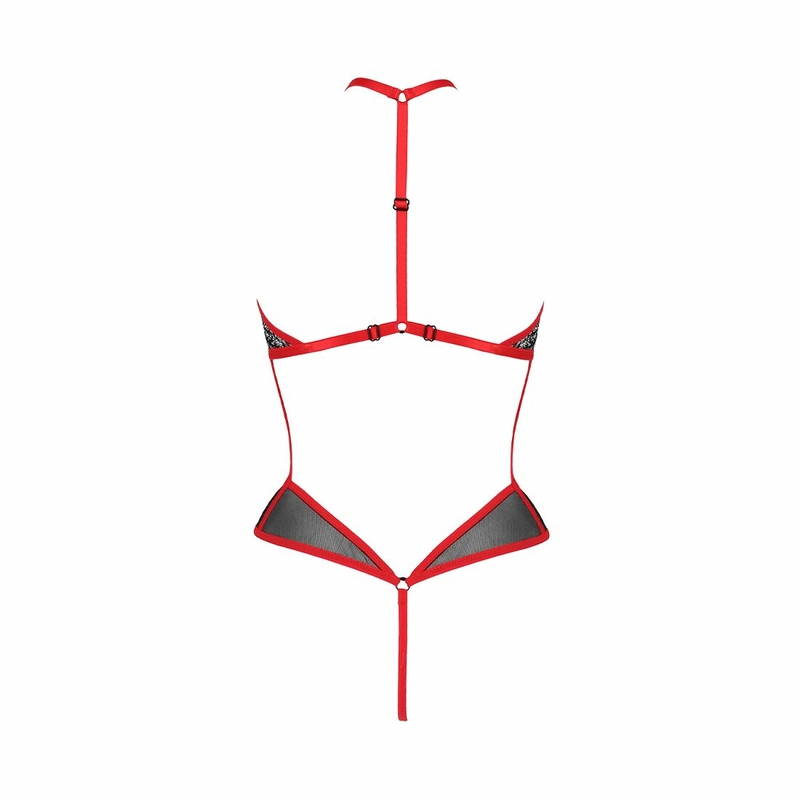 Сетчатое боди с кружевом на груди Passion SATARA BODY L/XL red, фото №5