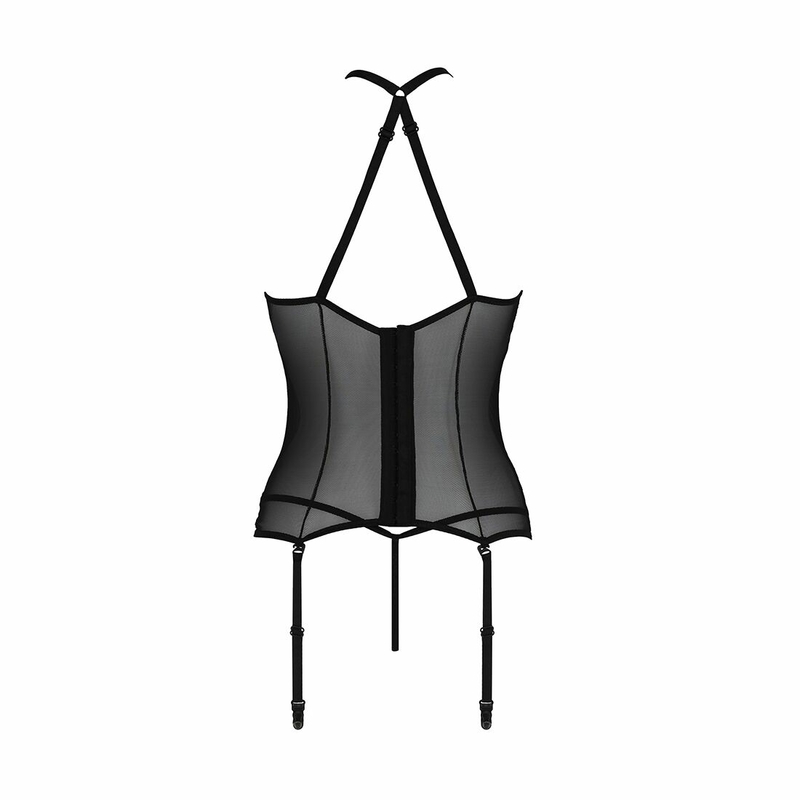 Корсет с пажами Passion SATARA CORSET S/M black, стринги, кружево, застежки спереди и сзади, photo number 5