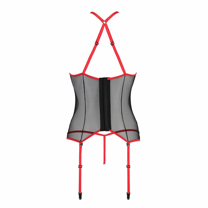 Корсет с пажами PassionSATARA CORSET L/XL red, стринги, кружево, застежки спереди и сзади, photo number 5
