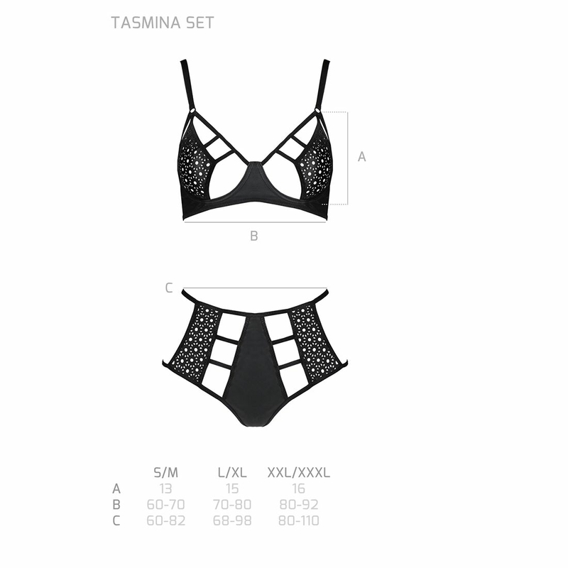 Комплект белья Passion TASMINA SET L/XL black, лиф, высокие трусики с корсетом сзади, numer zdjęcia 6