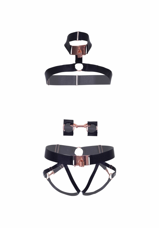 Комплект атласных ремней для бондажа Leg Avenue Satin elastic harness Set, One size, Black, photo number 6