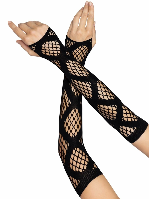 Длинные митенки Leg Avenue Faux wrap net arm warmers One size Black, крупная сетка, фото №2