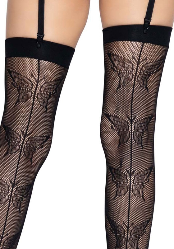 Чулки-сетка со швом сзади Leg Avenue Butterfly back seam thigh highs One size Black, numer zdjęcia 5