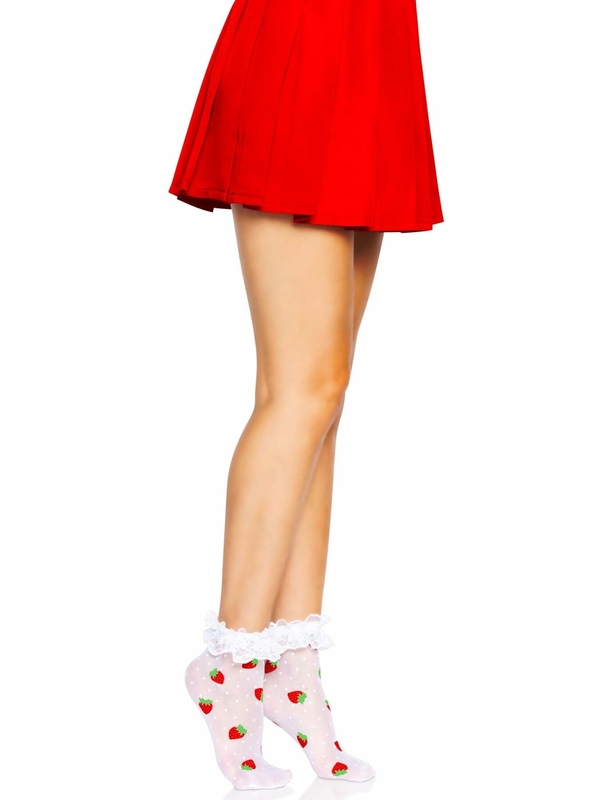 Носки женские с клубничным принтом Leg Avenue Strawberry ruffle top anklets One size, кружевные манж, фото №7