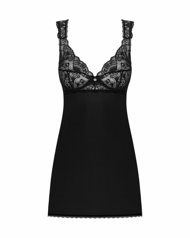 Сорочка бэби-долл с кружевом на груди Obsessive Donna Dream babydoll XL/2XL Black, стринги, фото №4