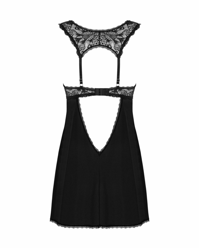 Сорочка бэби-долл с кружевом на груди Obsessive Donna Dream babydoll XL/2XL Black, стринги, фото №5