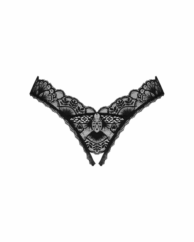 Кружевные стринги Obsessive Donna Dream crotchless thong XL/2XL Black, открытый доступ, numer zdjęcia 4