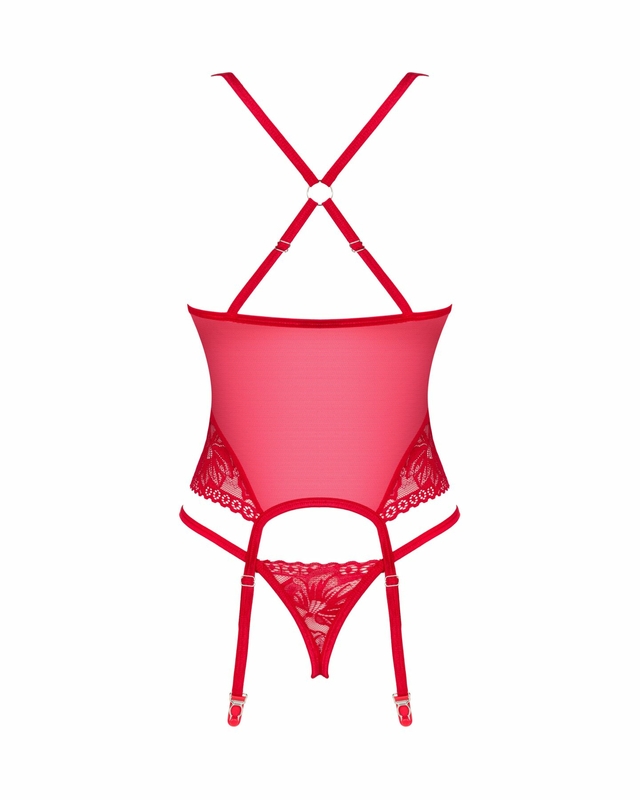 Прозрачный корсет Obsessive Lacelove corset XS/S Red, кружево, подвязки для чулок, numer zdjęcia 5