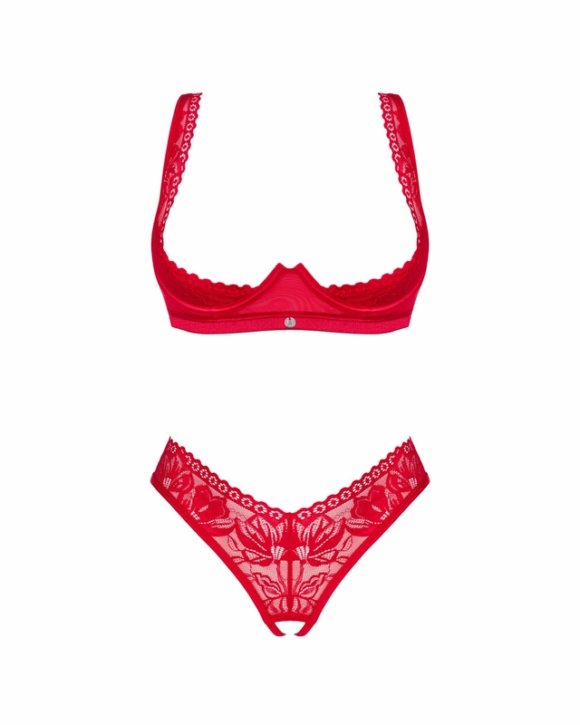 Комплект белья Obsessive Lacelove cupless 2-pcs set XS/S Red, открытый доступ, открытая грудь, фото №4
