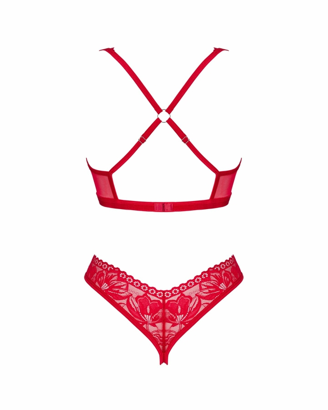 Комплект белья Obsessive Lacelove cupless 2-pcs set XS/S Red, открытый доступ, открытая грудь, фото №5
