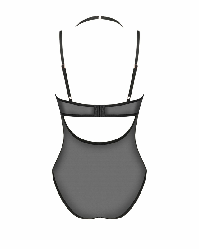 Прозрачное боди Obsessive Selinne teddy XS/S Black, мелкая сетка, двойные бретели, фото №5