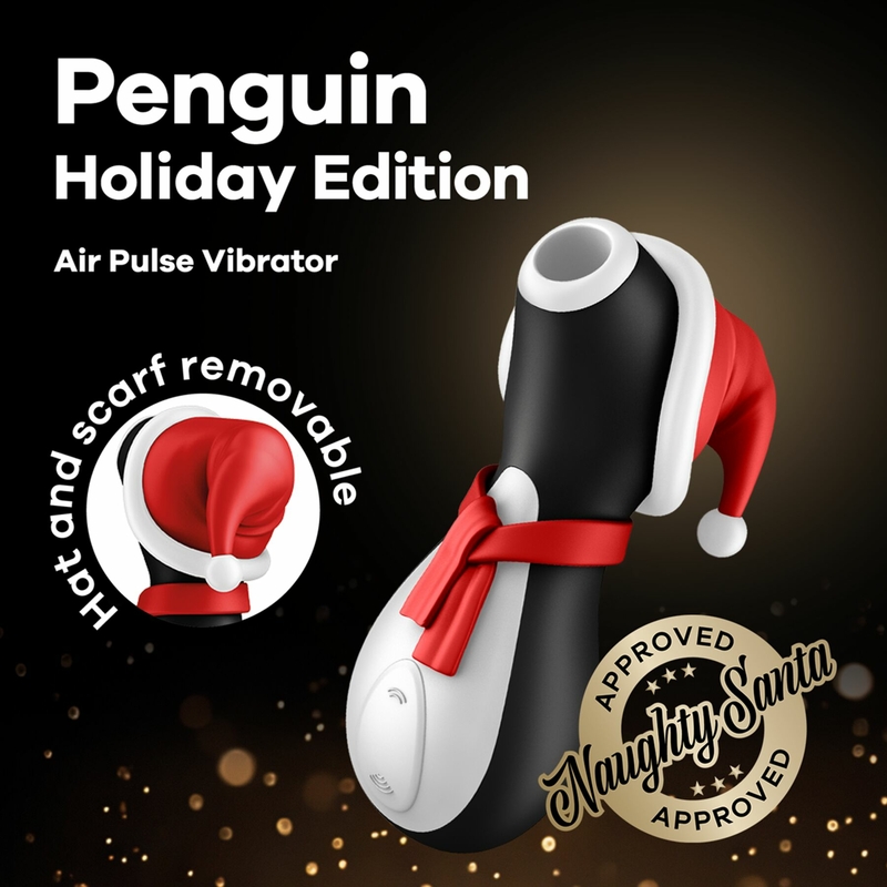 Вакуумный клиторальный стимулятор Satisfyer Penguin Holiday Edition, в шапочке и шарфе, фото №8