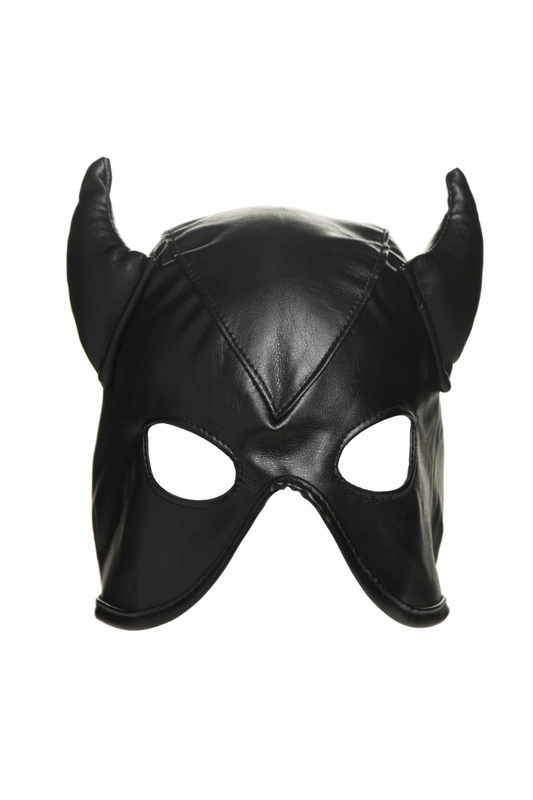 Маска с рогами Master Series: Dungeon Demon Bondage Mask with Horns, черная, фото №3