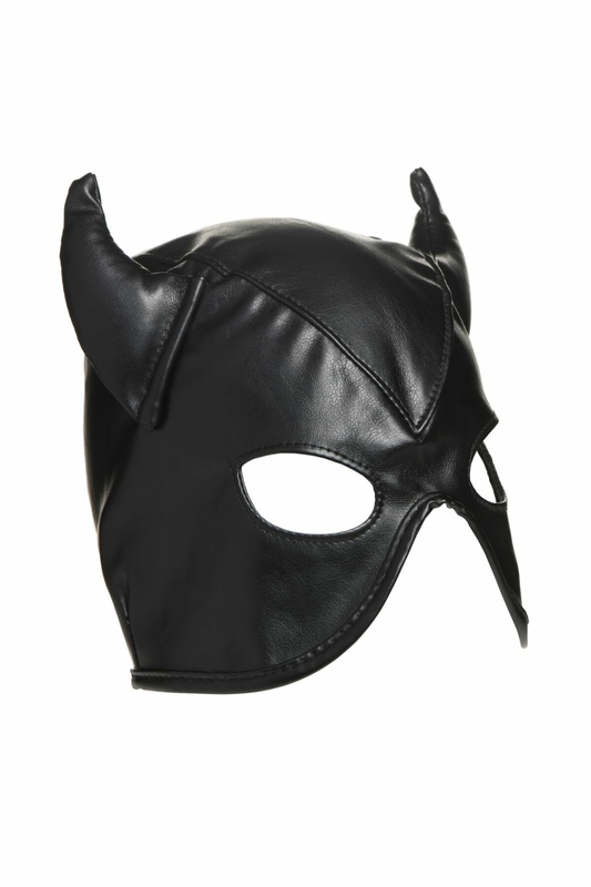 Маска с рогами Master Series: Dungeon Demon Bondage Mask with Horns, черная, photo number 4