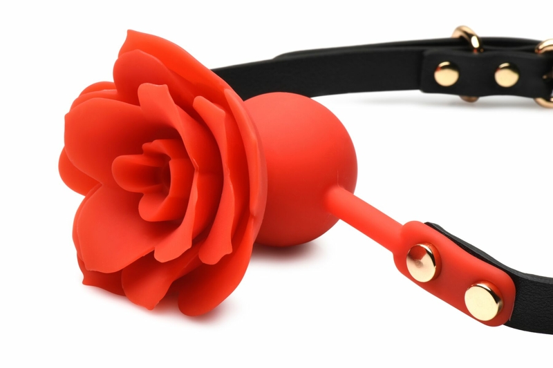 Силиконовый кляп с розой Master Series: Blossom Silicone Rose Gag – Red, фото №3