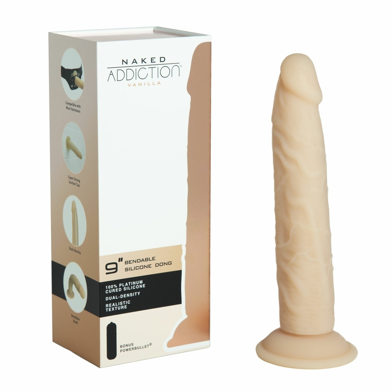 Фаллоимитатор Naked Addiction — 9″ Silicone Dual Density Bendable Dildo Vanilla, вибропуля в подарок, фото №7