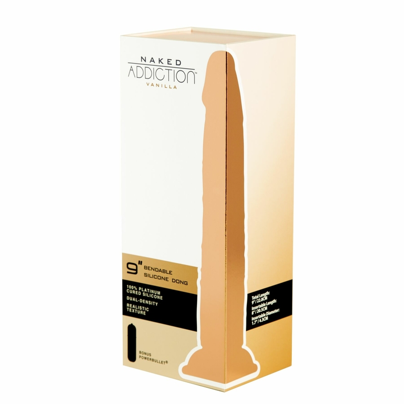 Фаллоимитатор Naked Addiction — 9″ Silicone Dual Density Bendable Dildo Vanilla, вибропуля в подарок, фото №10