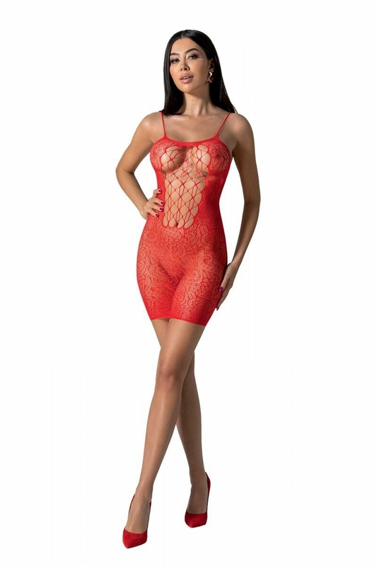 Ажурное мини-платье на тонких бретелях Passion BS096 One Size, red, плетение на груди, фото №2