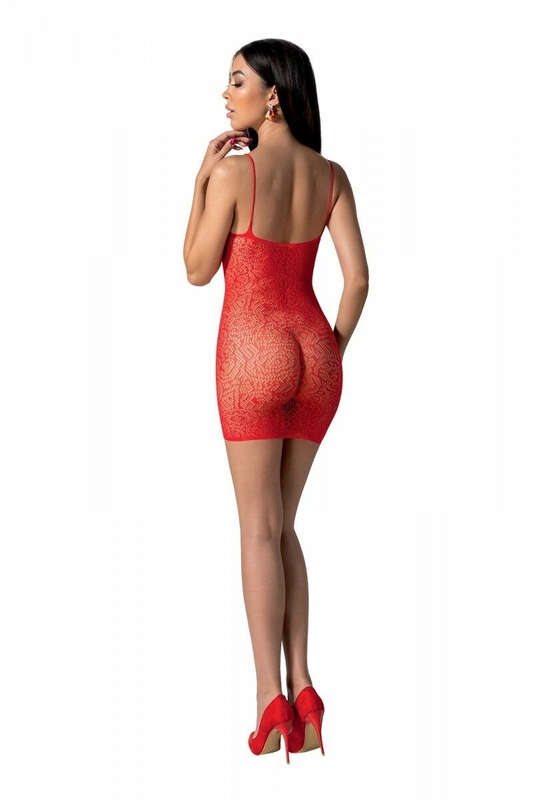Ажурное мини-платье на тонких бретелях Passion BS096 One Size, red, плетение на груди, фото №3