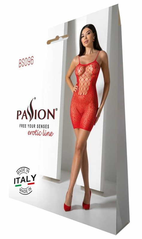 Ажурное мини-платье на тонких бретелях Passion BS096 One Size, red, плетение на груди, numer zdjęcia 7