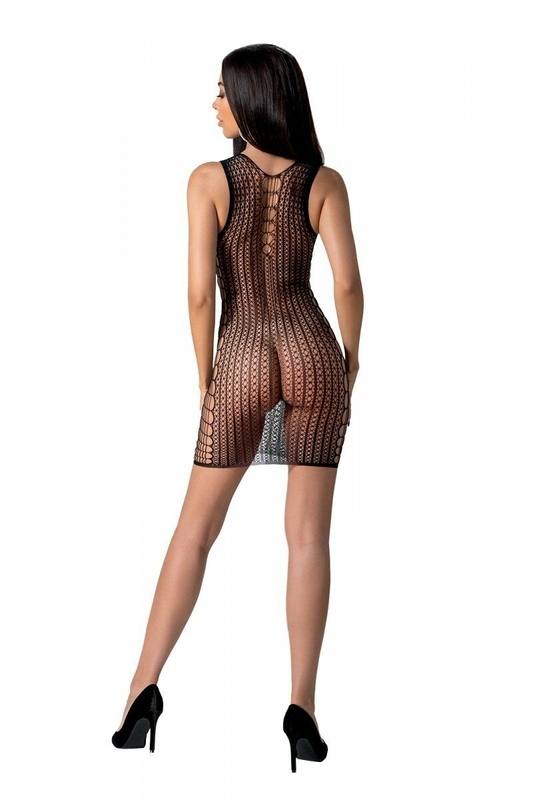 Мини-платье с вертикальным узором Passion BS097 One Size, black, плетение по бокам, numer zdjęcia 3