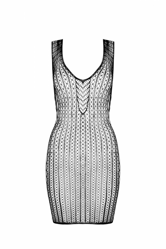 Мини-платье с вертикальным узором Passion BS097 One Size, black, плетение по бокам, фото №4