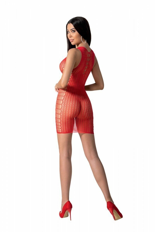 Мини-платье с вертикальным узором Passion BS097 One Size, red, плетение по бокам, фото №3