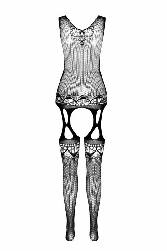 Бодистокинг с плетением на груди Passion BS099 One Size, white, открытый доступ, имитация подвязок, фото №5