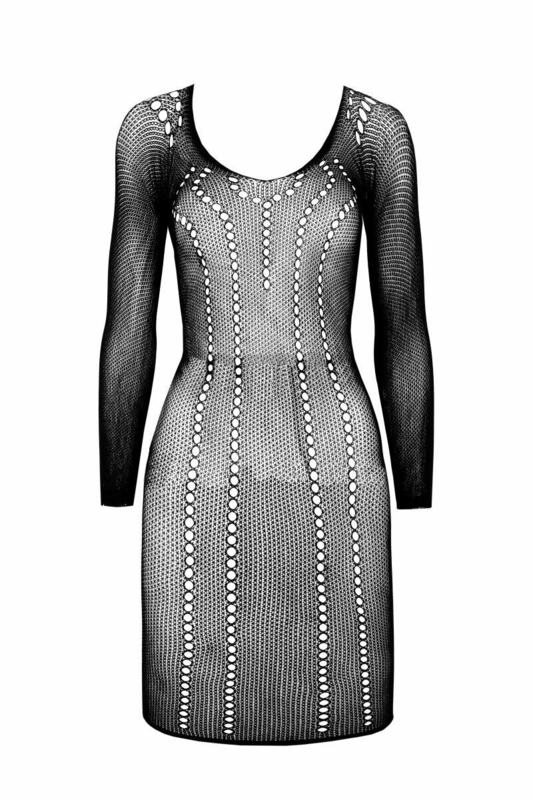 Полупрозрачное мини-платье Passion BS101 One Size, black, рукава-митенки, фото №4