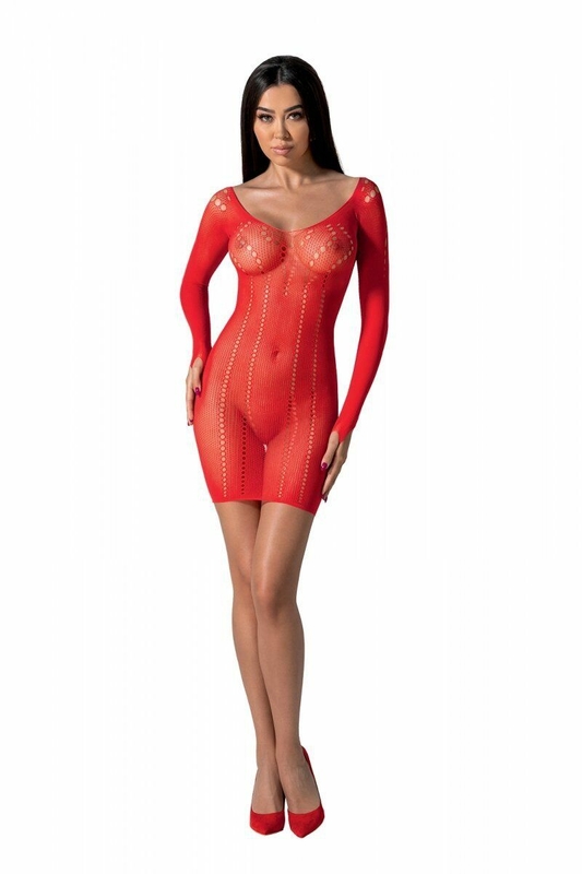 Полупрозрачное мини-платье Passion BS101 One Size, red, рукава-митенки, фото №2