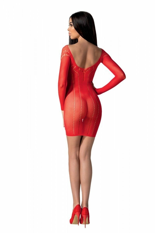 Полупрозрачное мини-платье Passion BS101 One Size, red, рукава-митенки, numer zdjęcia 3