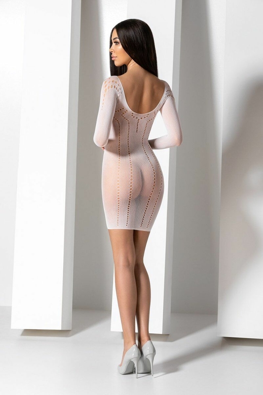 Полупрозрачное мини-платье Passion BS101 One Size, white, рукава-митенки, фото №10