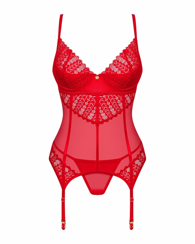 Комплект корсет и стринги Obsessive Ingridia corset & thong M/L, красный, photo number 4