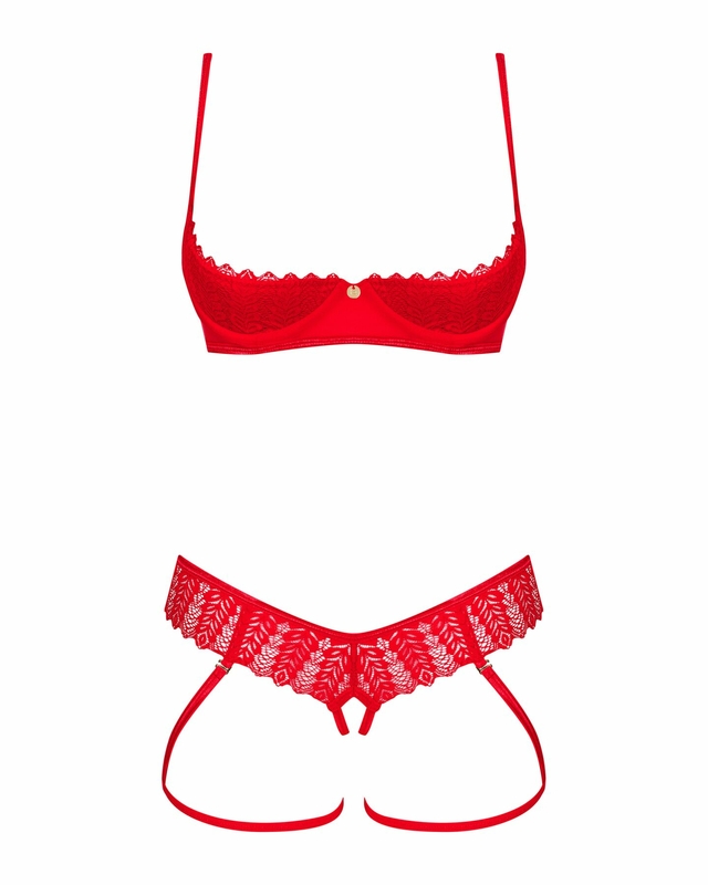 Комплект Obsessive Ingridia 2-pcs crotchless set XS/S, красный, с доступом, открытая грудь, фото №4