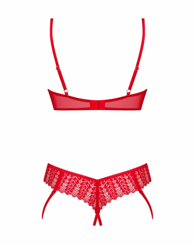 Комплект Obsessive Ingridia 2-pcs crotchless set XS/S, красный, с доступом, открытая грудь, numer zdjęcia 5