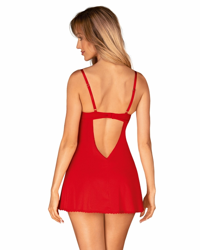 Пеньюар Obsessive Ingridia chemise & thong XS/S, красный, сорочка, стринги, фото №3