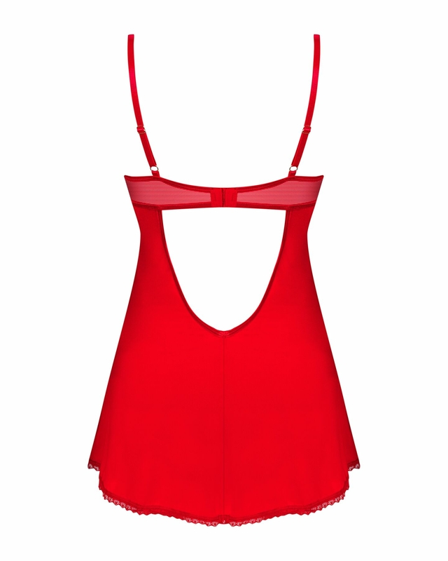 Пеньюар Obsessive Ingridia chemise & thong XS/S, красный, сорочка, стринги, фото №5