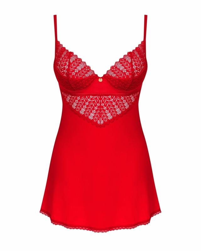 Пеньюар Obsessive Ingridia chemise & thong M/L, красный, сорочка, стринги, фото №4