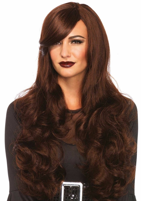 Волнистый парик с косой челкой Leg Avenue Long Wavy Wig 68 см, коричневый