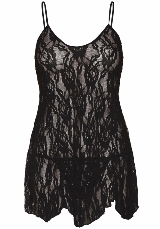 Сорочка беби-долл Leg Avenue Rose Lace Flair Chemise Black, Queen Size, photo number 3