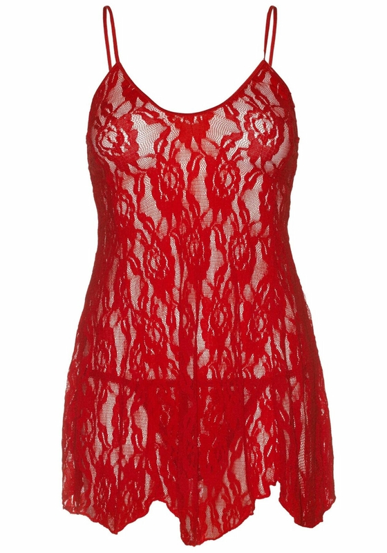 Пеньюар Leg Avenue Rose Lace Flair Chemise Red Plus Size, photo number 3