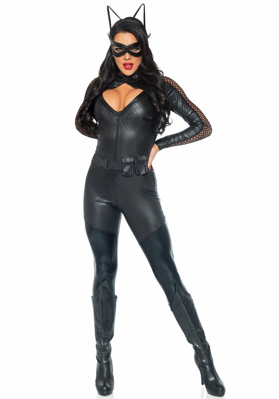 Эротический костюм супергероя-кошечки Leg Avenue Wicked Kitty S, комбинезон, пояс, маска, ушки	, фото №3