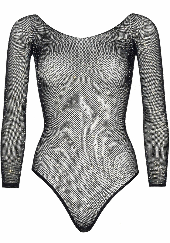 Сетчатое боди со стразами Leg Avenue Crystalized fishnet bodysuit Black One Size, фото №6