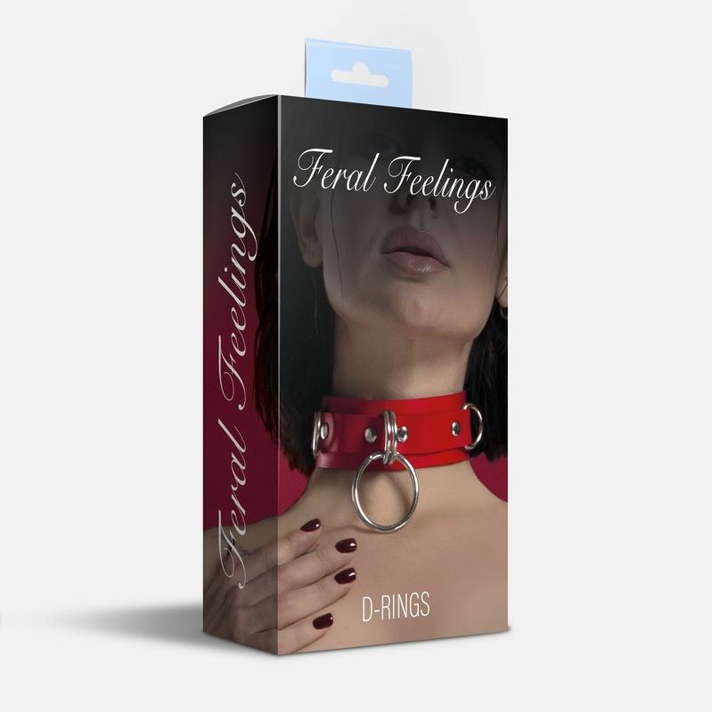 Ошейник для фиксации из натуральной кожи Feral Feelings - D-Rings Red, фото №3