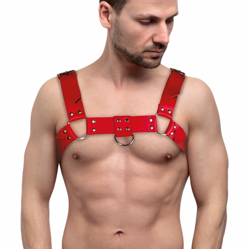 Мужская портупея на грудь из натуральной кожи Feral Feelings - Bulldog Harness Red, фото №2