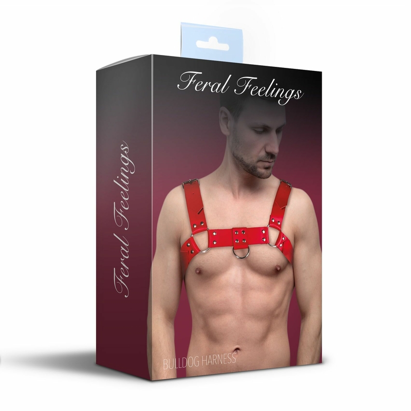 Мужская портупея на грудь из натуральной кожи Feral Feelings - Bulldog Harness Red, фото №4
