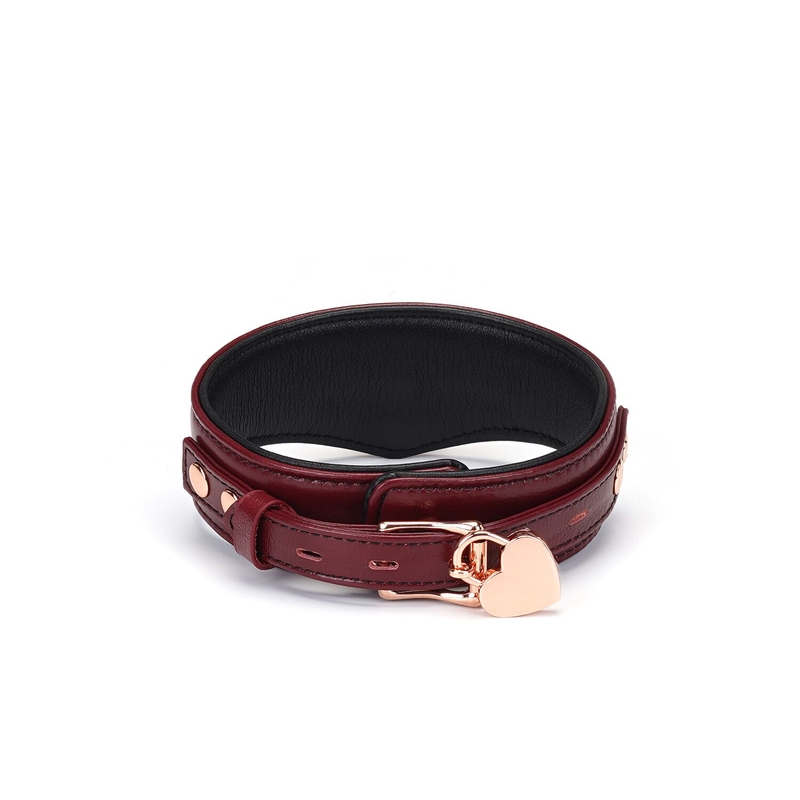 Кожаный ошейник с поводком Liebe Seele Wine Red Curved Collar, замок-сердечко, фото №3