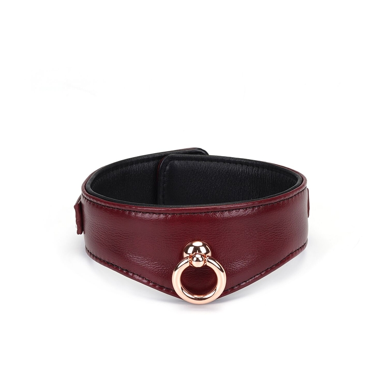 Кожаный ошейник с поводком Liebe Seele Wine Red Curved Collar, замок-сердечко, фото №4